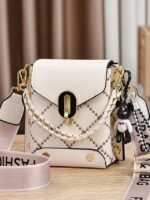 Women's Trendy Plaid Mini Shoulder Bag with Bear Charm, - Image 13