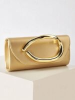 Women's Metallic Evening Clutch Bag with Gold Handle, - Image 3