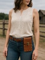 35Pcs Women's Bohemian Faux Leather Western Waist Bag with - Image 2