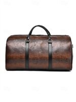 Men's Crocodile Pattern Faux Leather Weekender Bag with - Image 5