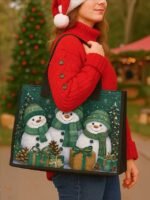 Women's Christmas Snowman Print Tote Bag, Large Capacity - Image 11