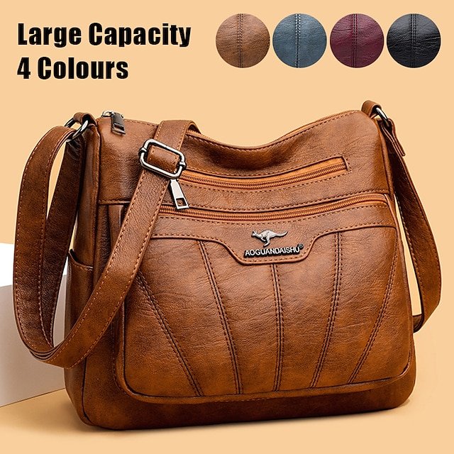 qgrfgw1698048924387 Women's Black Brown Crossbody Bag with Multiple Zippered - Image 1