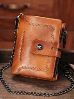 Men's Genuine Leather RFID Blocking Wallet with Chain, - Image 11