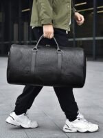 Men's Crocodile Pattern Faux Leather Weekender Bag with - Image 12