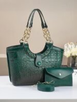 Women's 2-Piece Faux Leather Crocodile Tote Bag Set –