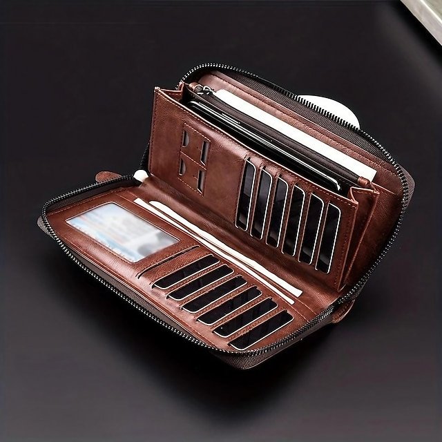 sugdbx1698399000612 Men's Faux Leather Zipper Wallet with Multiple Card Slots - Image 1