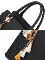 Women's Faux Leather Handbag with Tassel Charm and Textured - Image 8