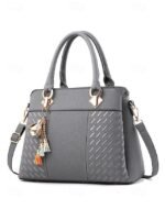 Women's Faux Leather Handbag with Tassel Charm and Textured - Image 13