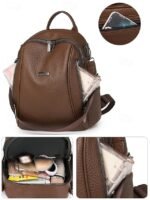 Women's Brown Faux Leather Mini Backpack – - Image 7