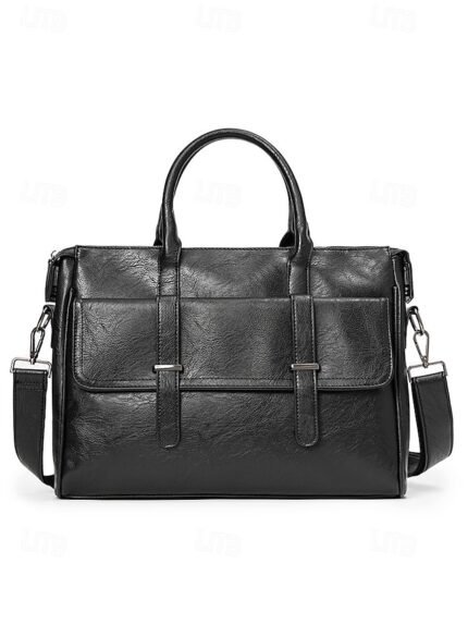 Men's Black Leather Tote Briefcase - Large Business Tote