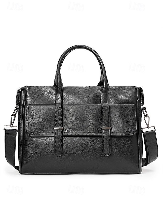vddrpo1743508008608 Men's Black Leather Tote Briefcase - Large Business Tote - Image 1