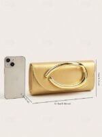 Women's Metallic Evening Clutch Bag with Gold Handle, - Image 8