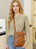 Women's Faux Leather Crossbody Bag with Multiple Zipper - Image 3