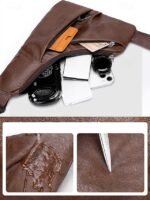 Men's Brown Faux Leather Crossbody Sling Bag – Vintage - Image 8
