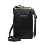 Women's Black Faux Leather Crossbody Bag with Gold Frame - Image 8