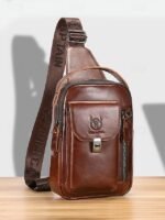 Men's Brown Leather Crossbody Sling Bag with Multiple