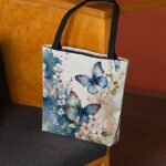 Women's Butterfly Print Canvas Tote Bag with Floral Design, - Image 5