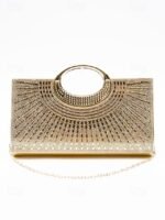 Glamorous Gold Crystal Evening Clutch with Round Handle –