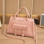 Women's White Faux Leather Handbag with Top Handle and - Image 14