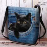 Cute Black Cat Denim Print Crossbody Bag – Casual Women's - Image 3