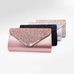 Women's Sliver Glitter Clutch Purse with Chain Strap for