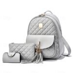 Women's Quilted Pink Leather Backpack Wristlet Card Holder