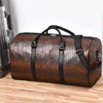 Men's Crocodile Pattern Faux Leather Weekender Bag with