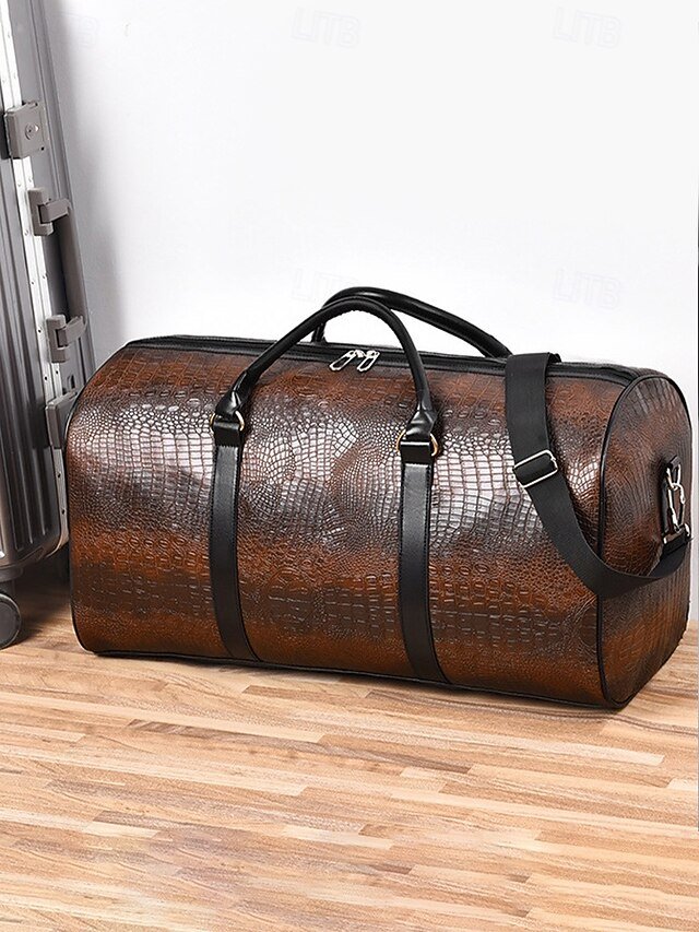 zppxnt1767091459112 Men's Crocodile Pattern Faux Leather Weekender Bag with - Image 1